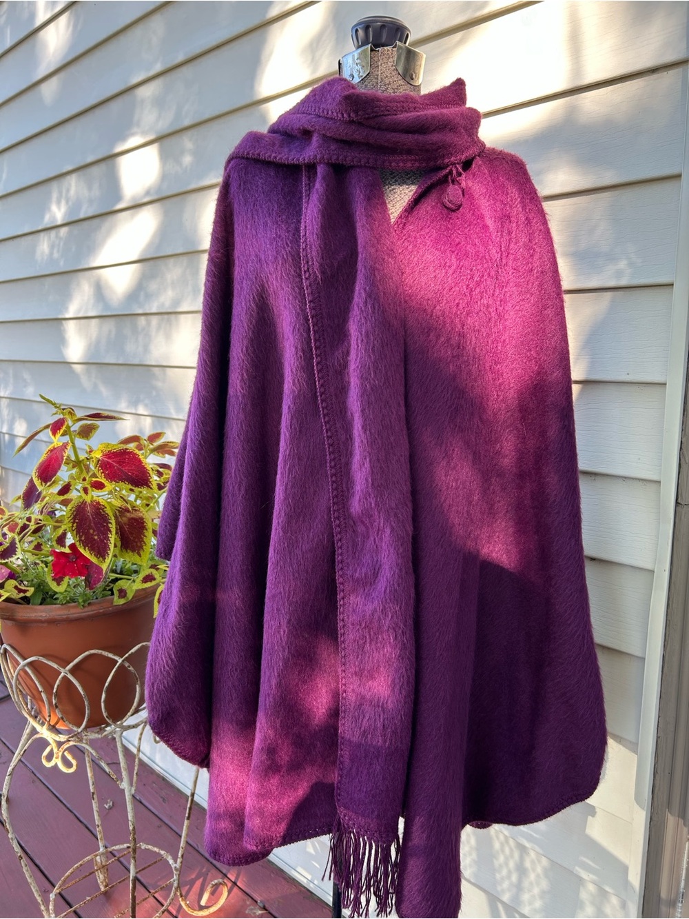 Alpaca Maroon Women's Cape Button with Scarf O/S